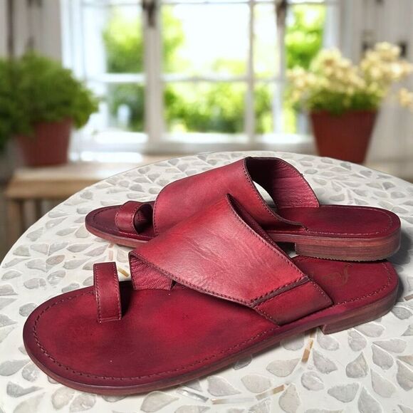 Free People Sant Antoni Slide Sandals Red Leather Toe Loop Slip-On EU 36.5 US 6. - Picture 4 of 13